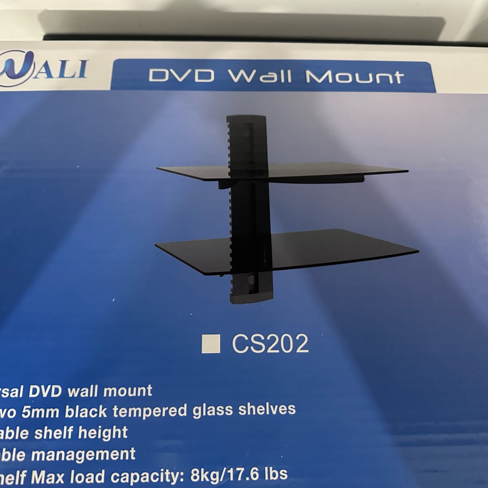 WALI DVD WALL MOUNTAINS WITH 2 BLACK TEMPERED GLASS SHELVES CS202